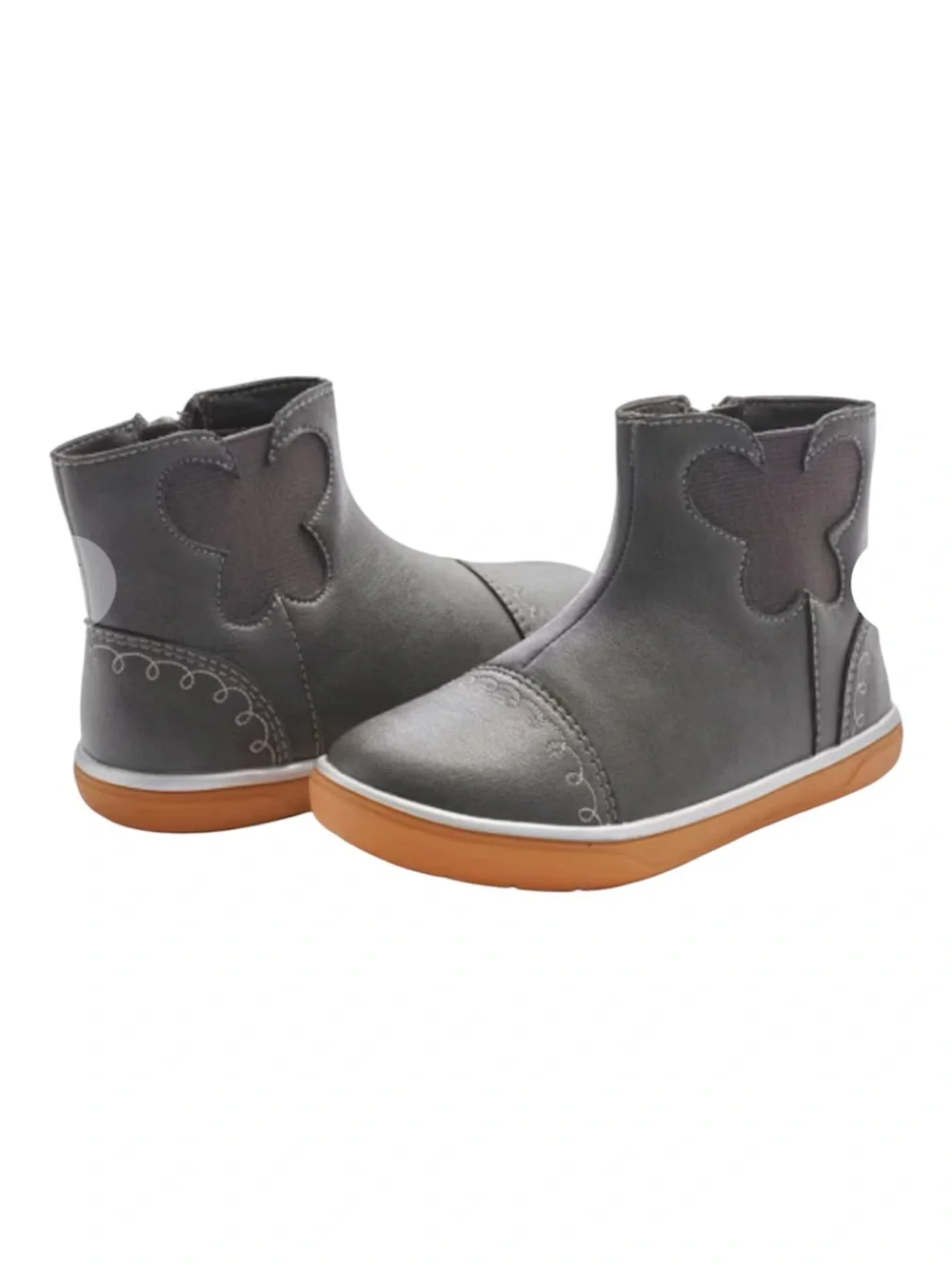 Livie & Luca Gray Girls' Ankle Boots with Flower Cutout